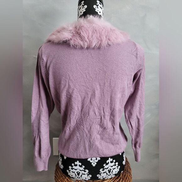 Worthington Lavender Purple faux fur Collar Button Close Cardigan Size L - Picture 10 of 16